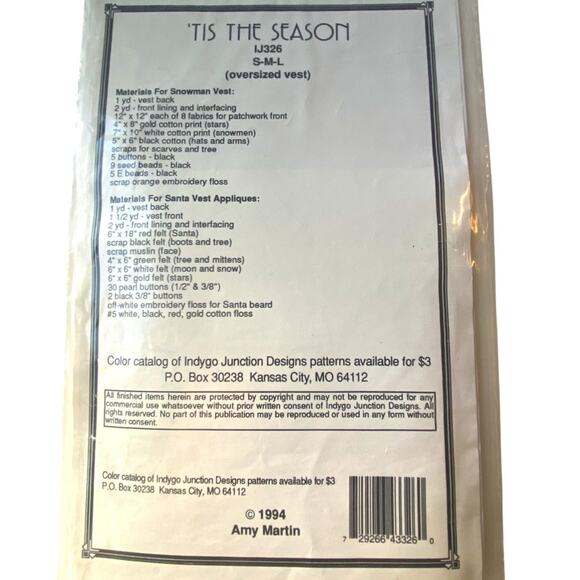 Indygo Junction IJ326 Tis The Season Pattern S-L Vintage Vest Applique - Picture 4 of 6